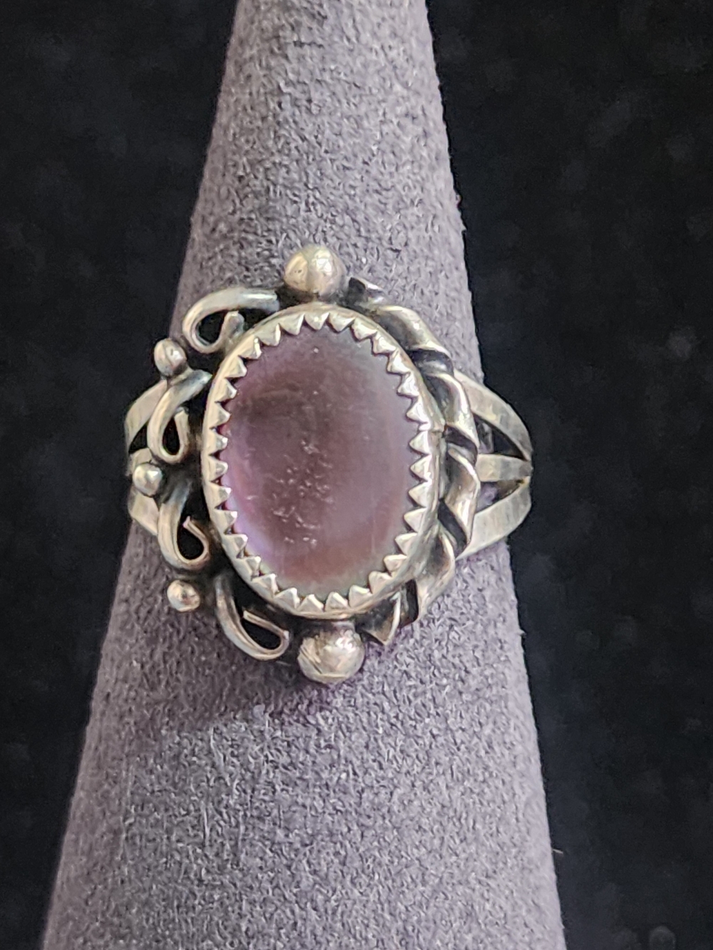 Native American Sterling Silver Pink Abalone Shell Ring Signed SC Sarah Curley ?